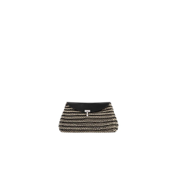 Toteme Mini T-Lock woven-leather clutch in Black / Sand