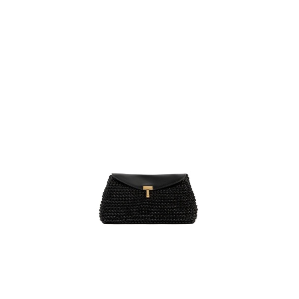 Toteme Mini T-Lock woven-leather clutch in Black