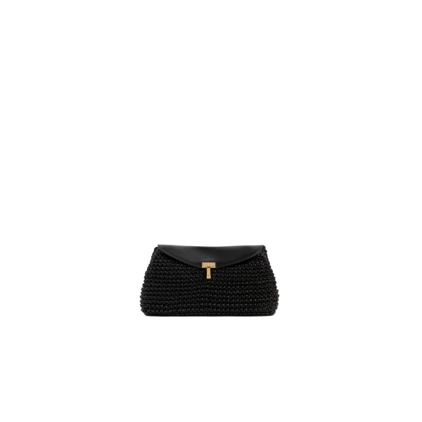 Toteme Mini T-Lock woven-leather clutch in Black