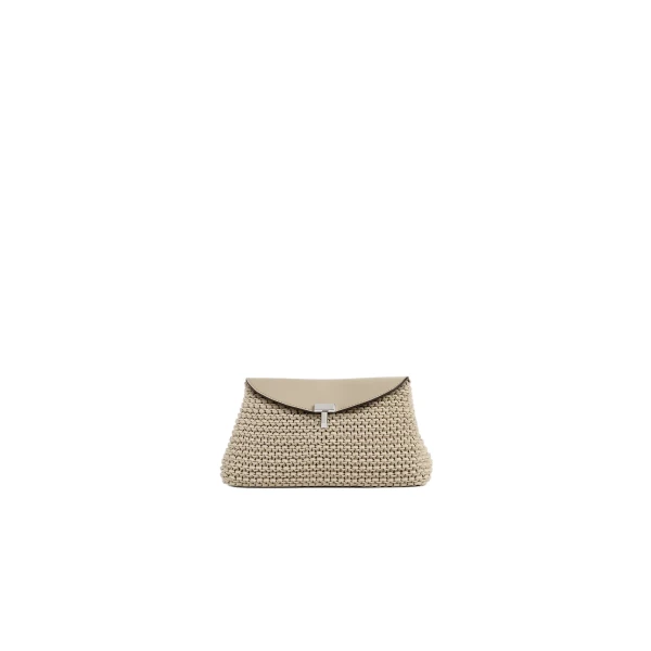 Toteme Mini T-Lock woven-leather clutch in Fawn