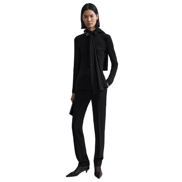 Toteme Ribbed bow blouse in Black, view 2