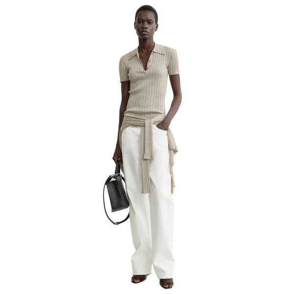 Toteme Ribbed cashmere silk polo in Oat mélange, view 2