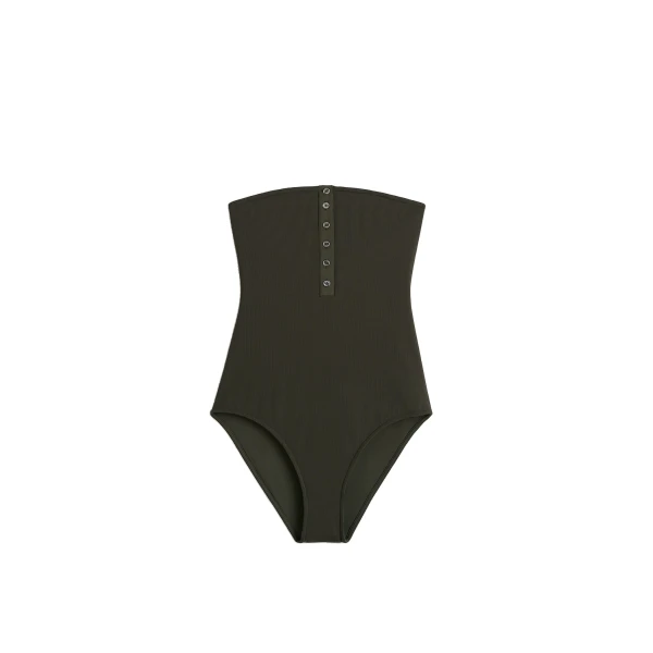 Toteme Ribbed strapless swimsuit in Dark green