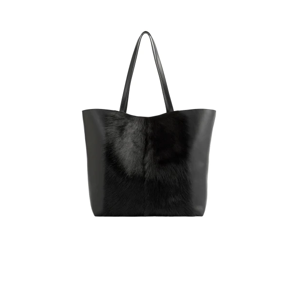 Toteme Roam goat hair tote in Black / Black