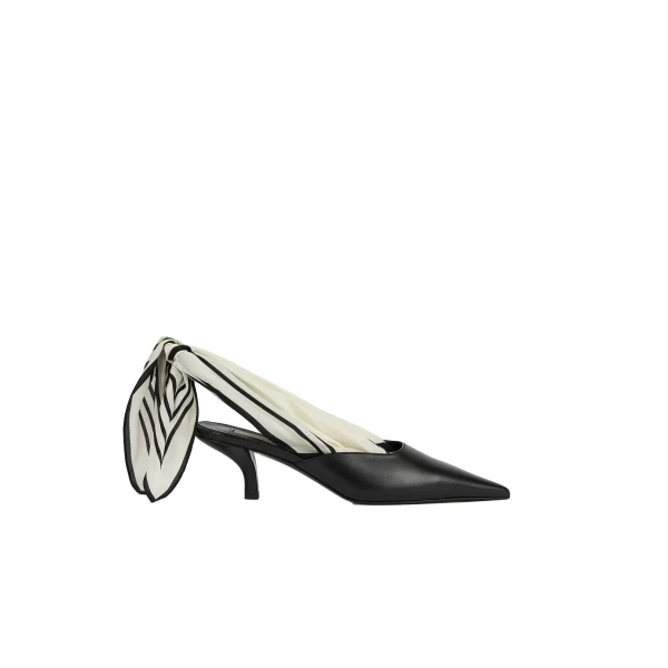 Scarf nappa slingbacks in Black / Ecru