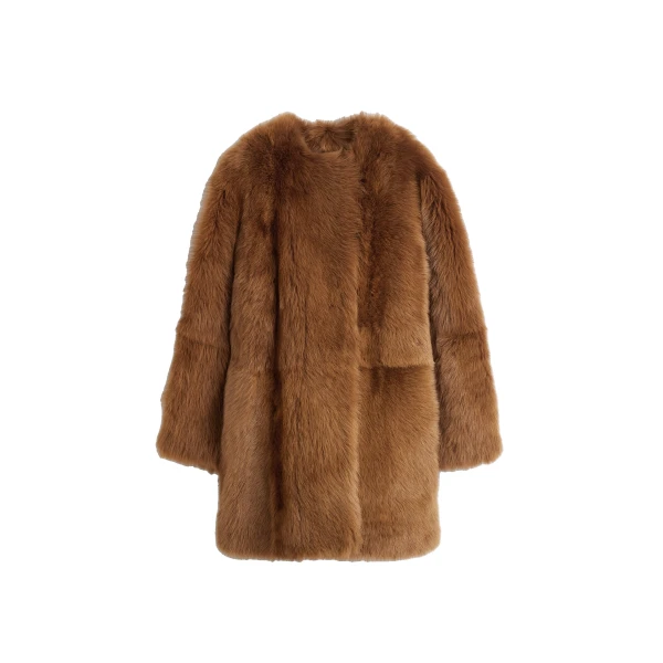 Short silky shearling coat in Ginger