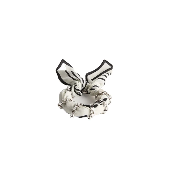 Toteme Silk scarf bracelet in Ecru / Black / Silver