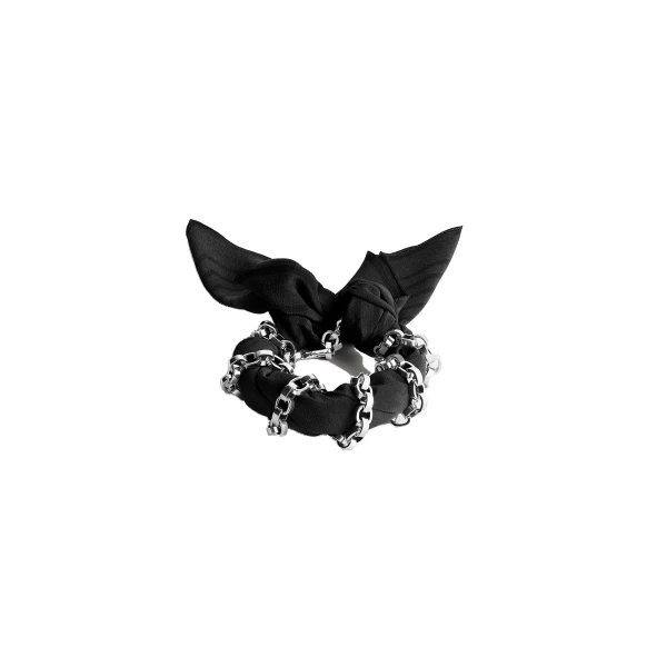 Toteme Silk scarf bracelet in Faded black / Black / Silver
