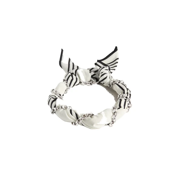 Toteme Silk scarf collar in Ecru / Black / Silver