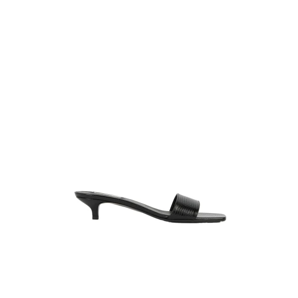 Slim lizard-embossed bandeau mules in Black