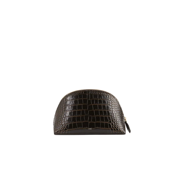 Small croco-embossed day pouch in Dark brown