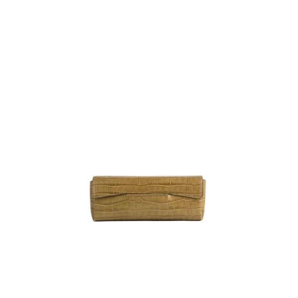 Toteme Soft croco-embossed T-clutch in Biscuit
