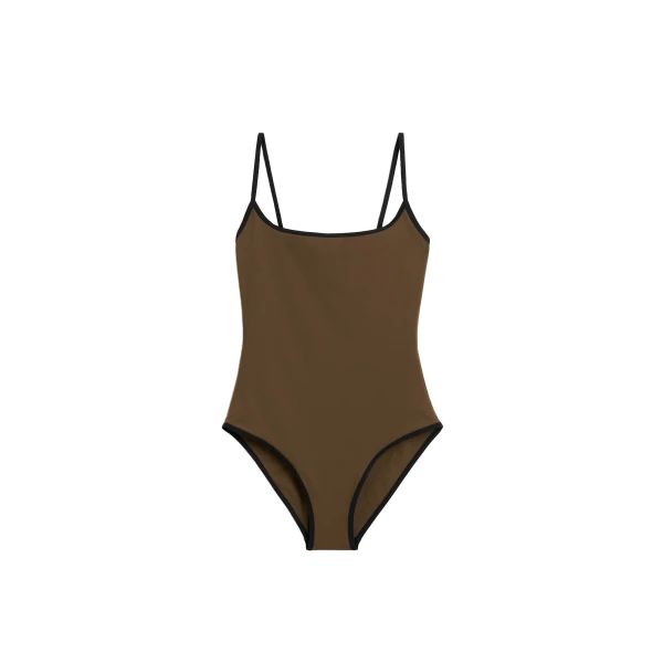 Toteme Stripe edge swimsuit in Walnut