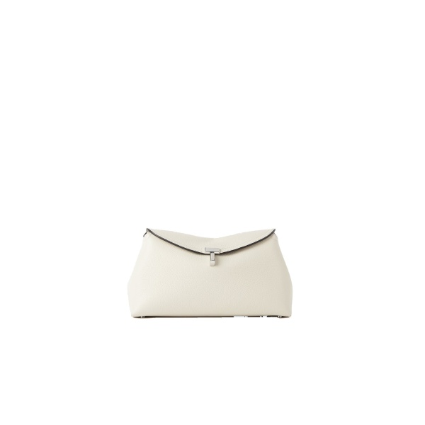 Toteme T-Lock grained-leather clutch in Milk