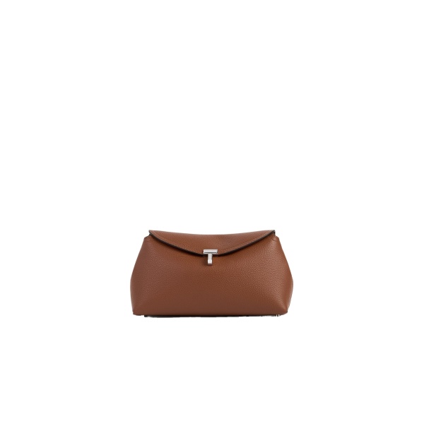 Toteme T-Lock grained-leather clutch in Sienna