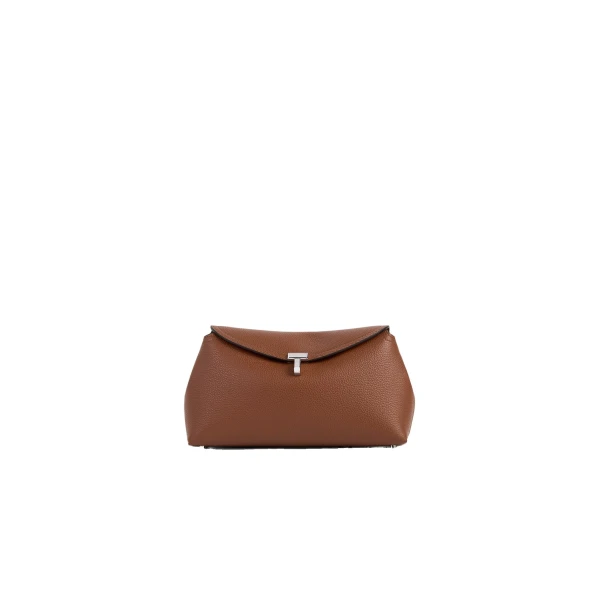 Toteme T-Lock grained-leather clutch in Sienna