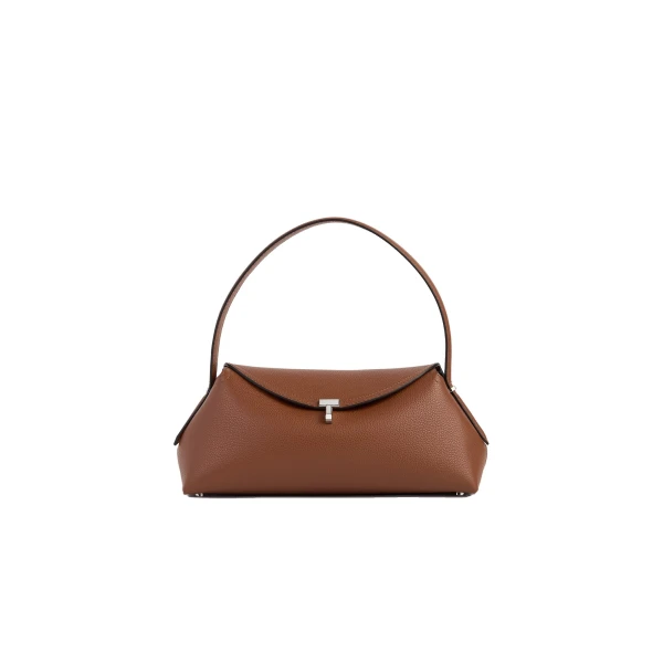 Toteme T-Lock grained-leather shoulder in Sienna