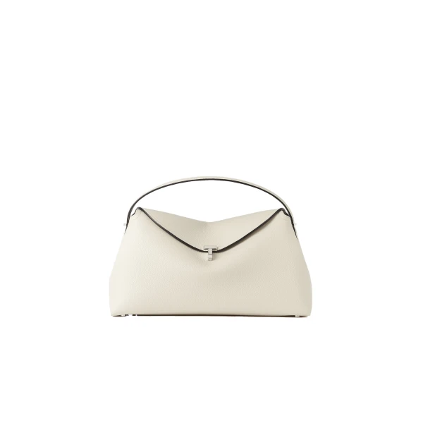 Toteme T-Lock grained-leather top handle in Milk