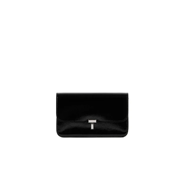 Toteme T-Lock grained-patent crossbody in Black
