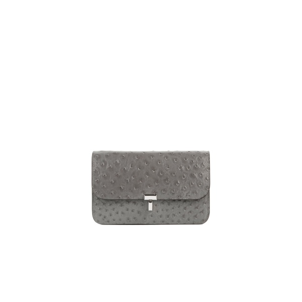 Toteme T-Lock ostrich-embossed crossbody in Grey