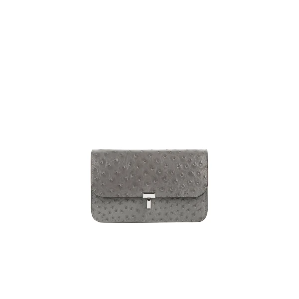 Toteme T-Lock ostrich-embossed crossbody in Grey