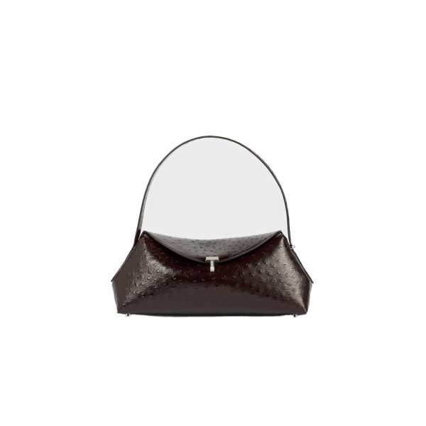 Toteme T-Lock ostrich-embossed shoulder in Bordeaux