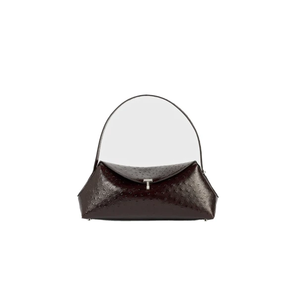 Toteme T-Lock ostrich-embossed shoulder in Bordeaux