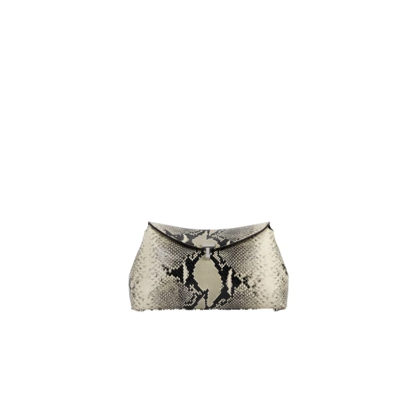 Toteme T-Lock python-embossed clutch in Black / Ecru