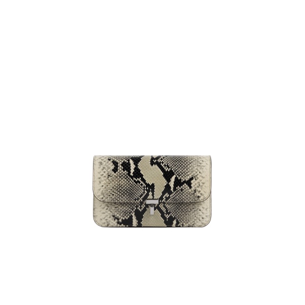 Toteme T-Lock python-embossed crossbody in Black / Ecru