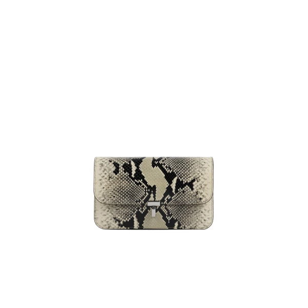 Toteme T-Lock python-embossed crossbody in Black / Ecru