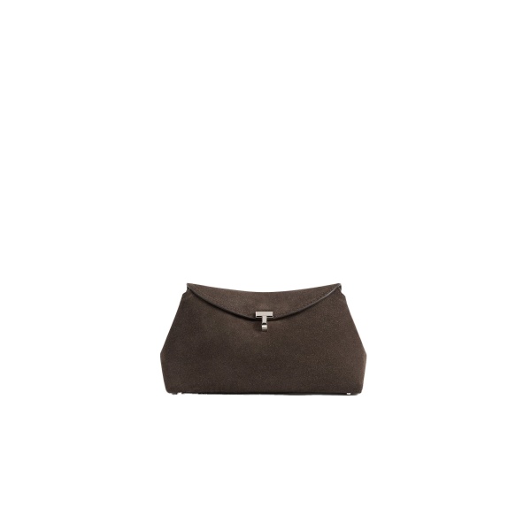 Toteme T-Lock suede clutch in Brown