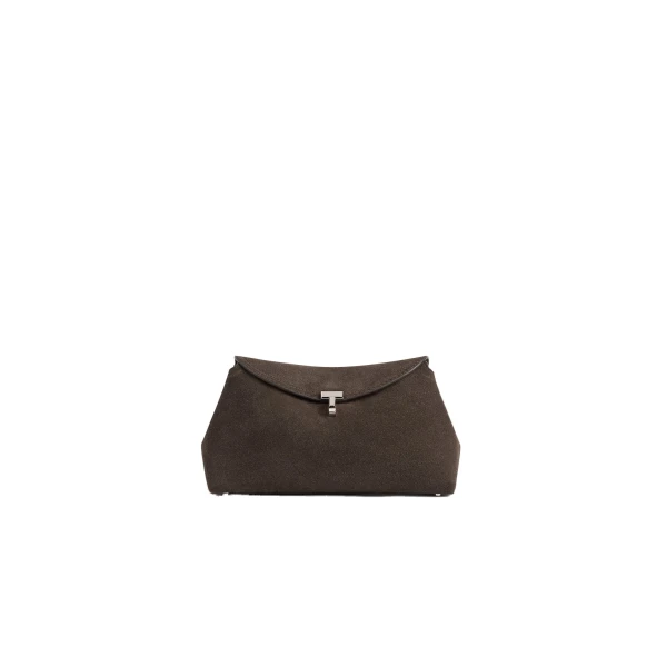 Toteme T-Lock suede clutch in Brown