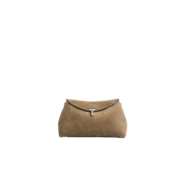 Toteme T-Lock suede clutch in Tobacco