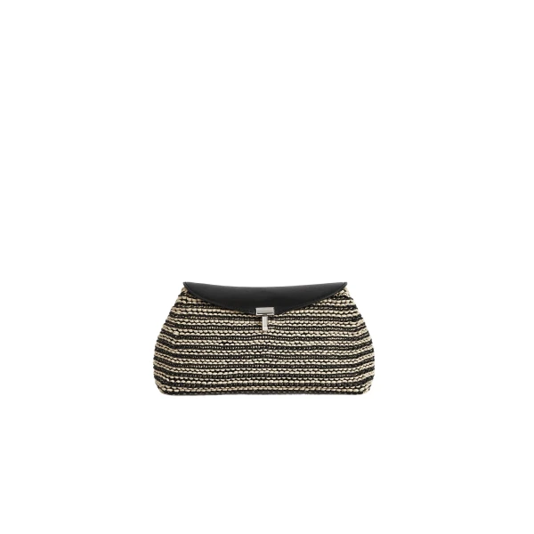 Toteme T-Lock woven-leather clutch in Black / Sand