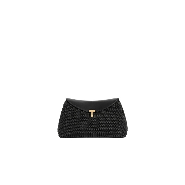 Toteme T-Lock woven-leather clutch in Black