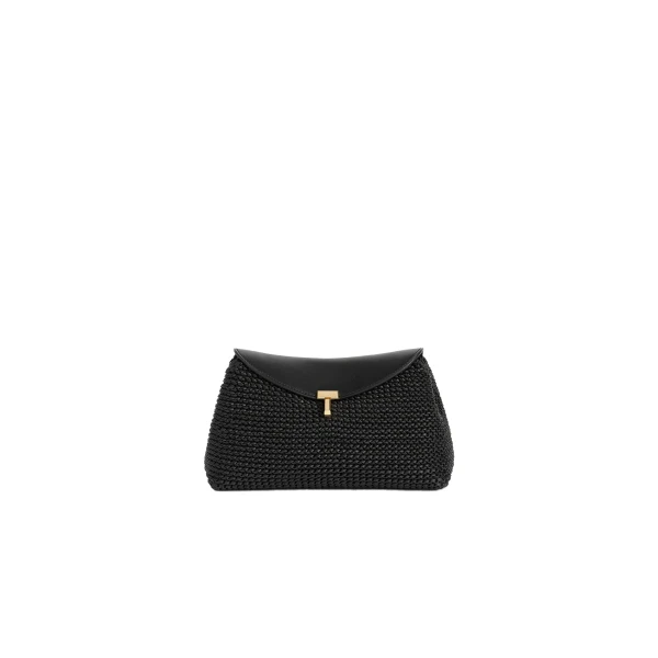 Toteme T-Lock woven-leather clutch in Black