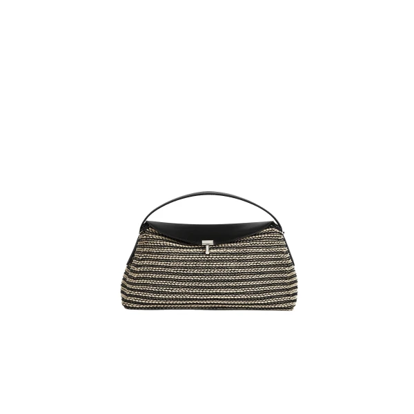 Toteme T-Lock woven-leather top handle in Black / Sand