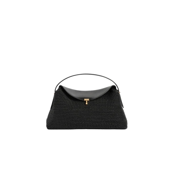 Toteme T-Lock woven-leather top handle in Black
