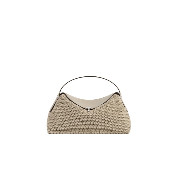 Toteme T-Lock woven-leather top handle in Fawn