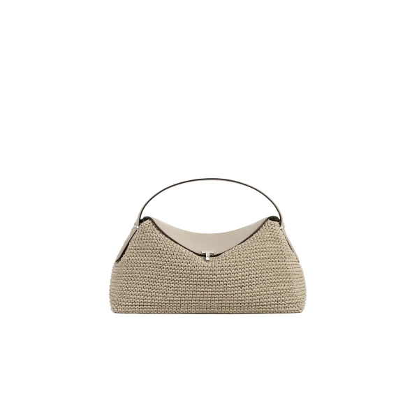 Toteme T-Lock woven-leather top handle in Fawn