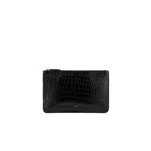Toteme Threefold croco-embossed clutch in Black