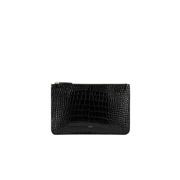 Toteme Threefold croco-embossed clutch in Black
