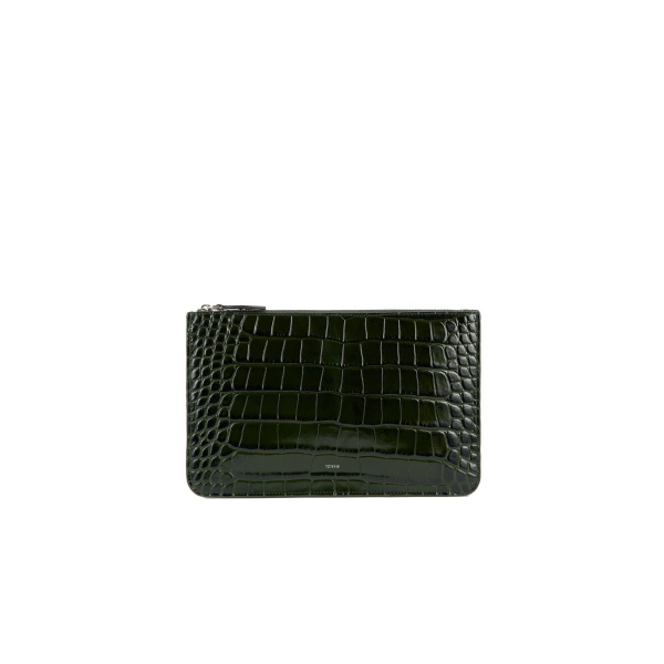Toteme Threefold croco-embossed clutch in Dark green