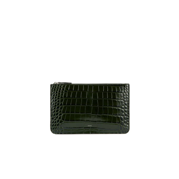Toteme Threefold croco-embossed clutch in Dark green