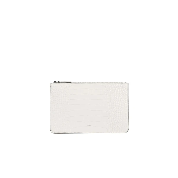 Toteme Threefold croco-embossed clutch in Off-white