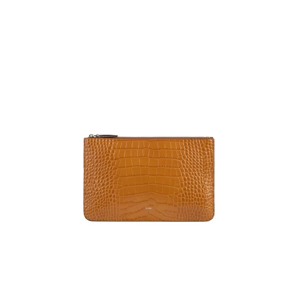 Toteme Threefold croco-embossed clutch in Tangerine