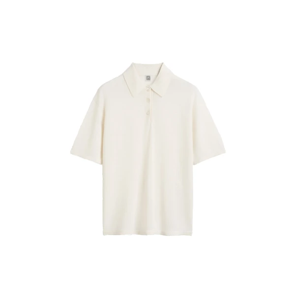 Wool-silk polo shirt in White