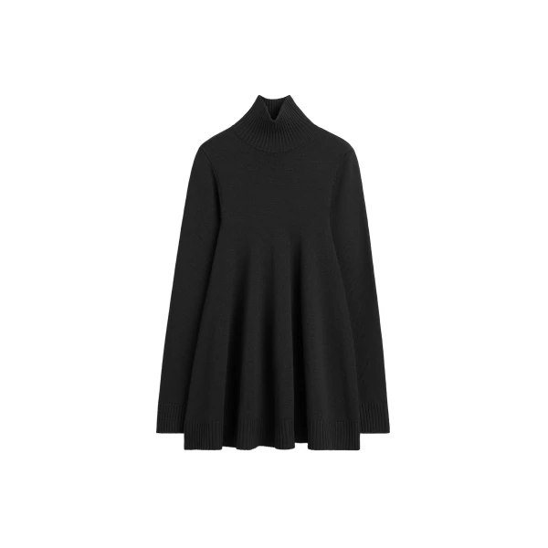 Wool turtleneck top in Black
