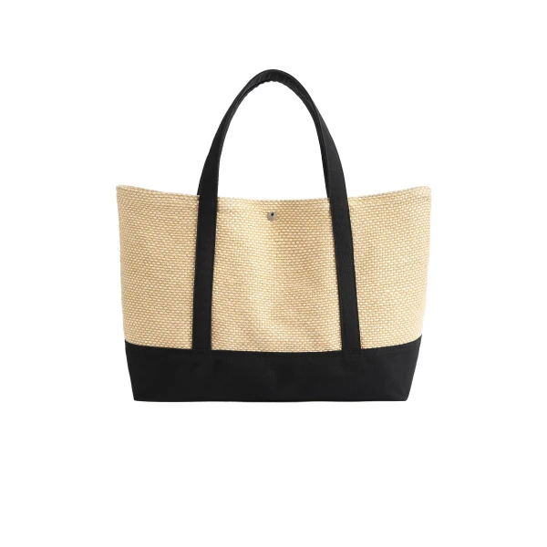 Toteme Woven beach tote in Black / Ecru