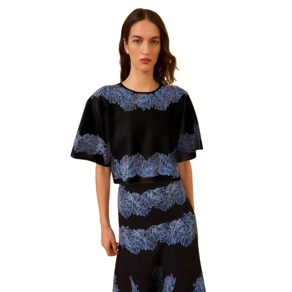 Alara Knit Jacquard Top in Lapis